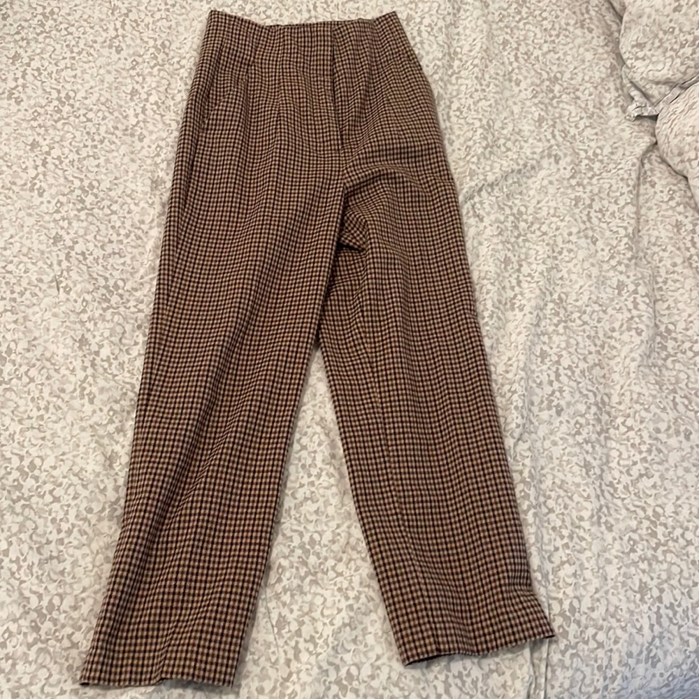 zara gingham straight leg trousers